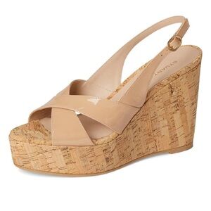 STUART WEITZMAN DAYNA WEDGE SLINGBACK SANDALS IN ADOBE 10.5